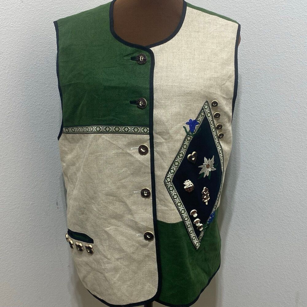 Salzburger Women's Embroidered 100% Linen Vest Size 40 Made In Austria